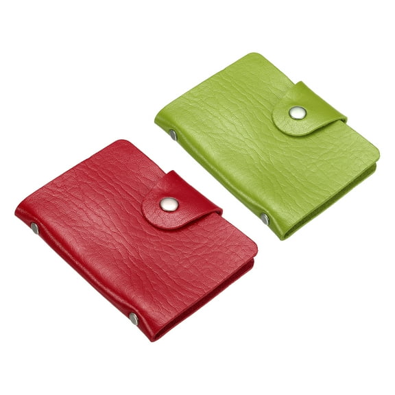 Uxcell Credit Card Holder, 2 Pack Slim Wallet Leather Purse Business Cards Protector with 24 Card Slots, Red, Green
