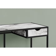 42 Inch White Marble Look Computer Desk with Black Metal Frame and Storage Drawer