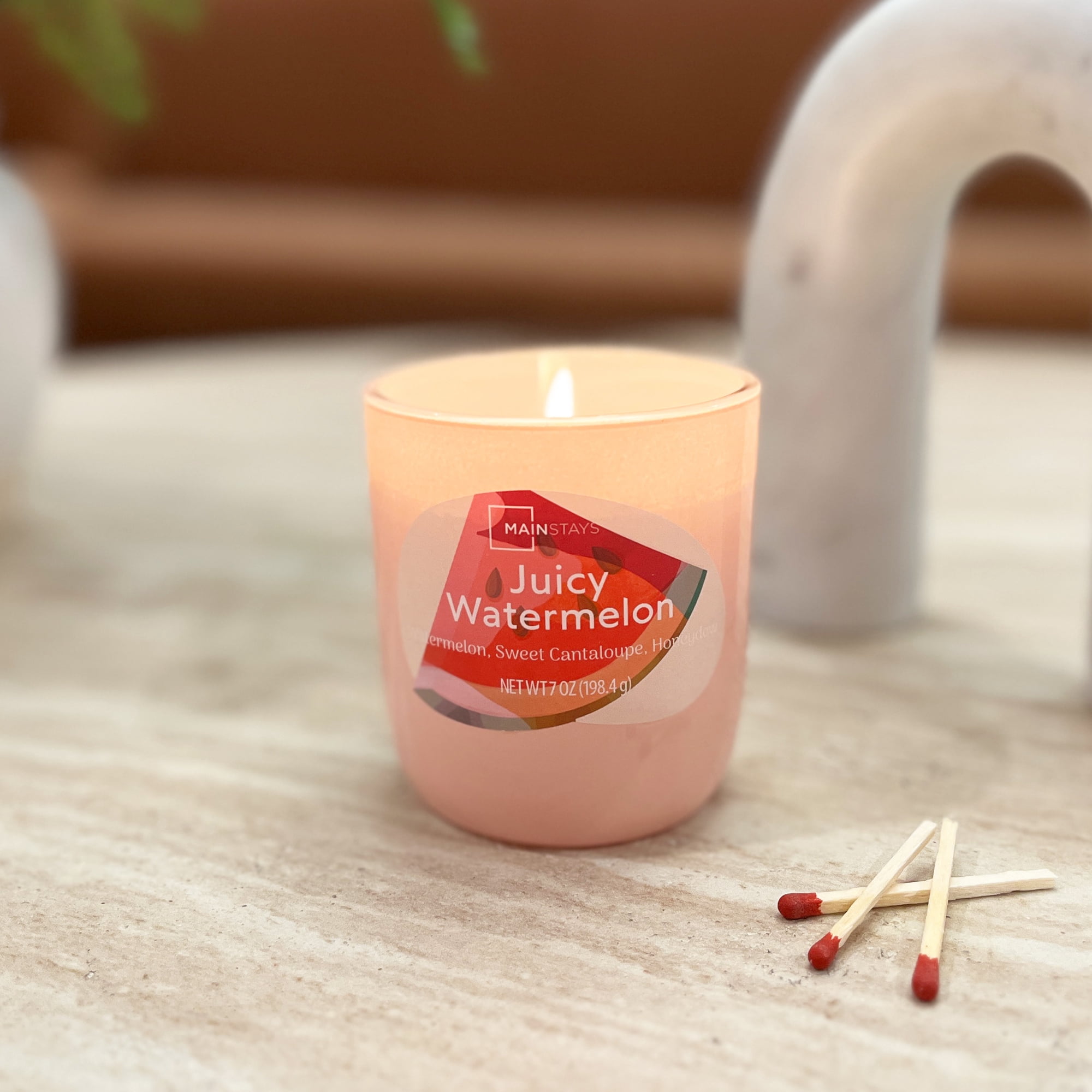 Mainstays 1-Wick Glossy Glass Candle, Juicy Watermelon, 7 oz
