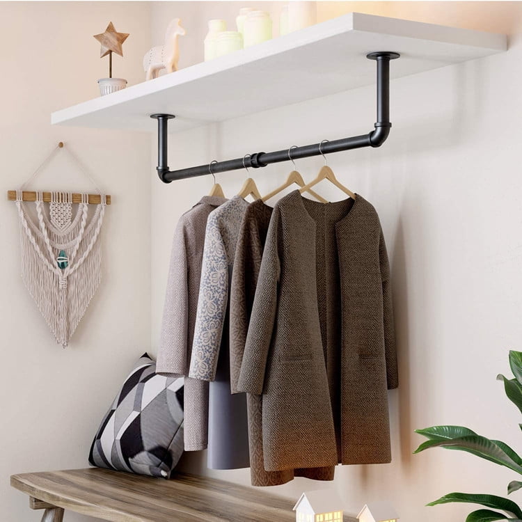 38in Wall Mounted Clothes Rod Rack Space Saving Hanging Garment Bar Multi Purpose Hanging Rod 2 Base Pipe Rack Walmart