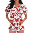 thumbnail image 3 of Lumtrix Valentines Day Scrub Tops Women Plus Size Stretch V Neck Short Sleeve Shirts Soft Side Slit Nursing Uniform with Pockets Watermelon Red 3XL, 3 of 5