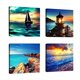 thumbnail image 3 of Lienzo de 4 paneles con diseño de paisaje marino y flores para decoración de pared del hogar y la oficina. Puesta de sol, 3 of 9