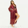 thumbnail image 4 of Women Satin Smooth Long Sleeve Kimono Bathrobe Lace Splicing Bridal Robe, 4 of 5