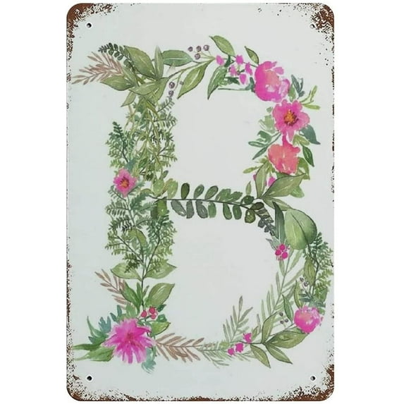 C Wall Letters Nursery Letters Floral Tin Sign Metal Plaque Art Hanging Iron Painting Retro Home Kitchen Garden Garage Wall Decor 16"x12"