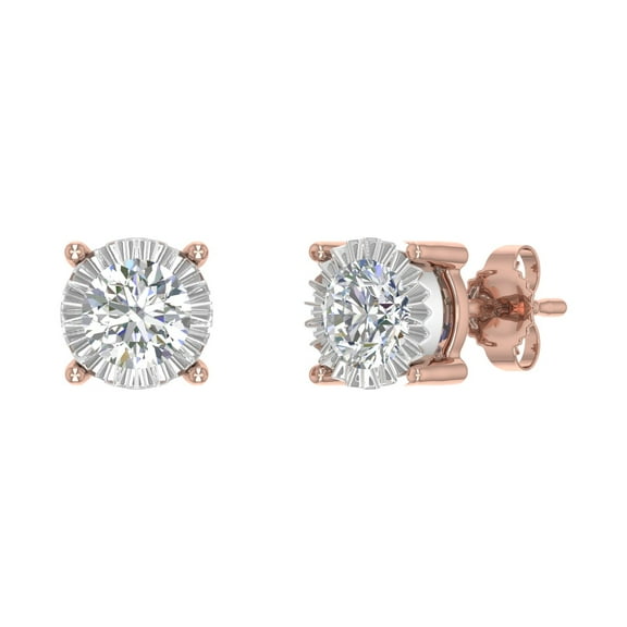 1/2 Carat Pave Set Diamond Stud Earrings in 14K Rose Gold