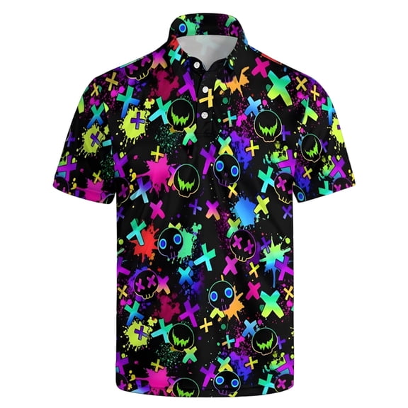 CONROSES Men's Short Sleeve Polo Shirts Graphic Y2K Collared Polo Shirt for Men Casual Golf Shirts