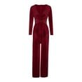 thumbnail image 3 of Wide Leg Sweatpants Women Women Sexy Strapless Color Block Botton Off The Shoulder Long Sleeve Jumpsuit Wide Leg Pants Rompers, 3 of 4