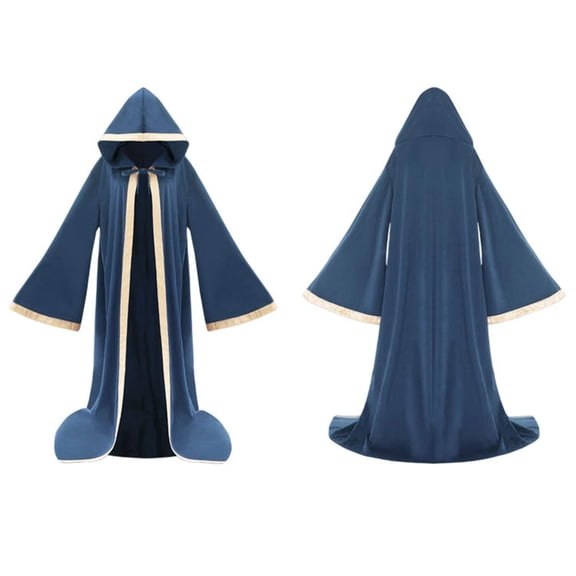 Women Suede Bell Long Sleeve Cape Renaissance Wizard Cloak with Hat Unisex Adult Halloween Party Cosplay Costume
