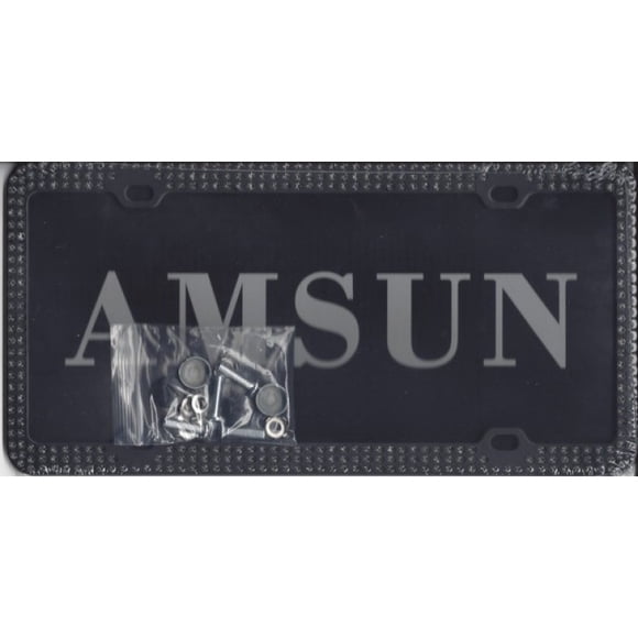 Triple Row Black Diamonds License Plate Frame
