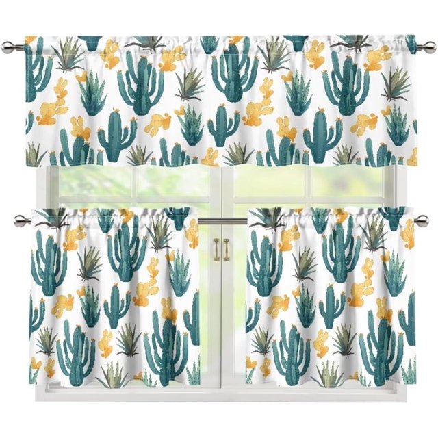 Kitchen Curtains Sets with Valance and Tier Sets Kitchen Window Curtains Kitchen Curtain Tiers Long Tier Curtains Cafe Curtains Rod Pocket Valances Home Decor Cactus