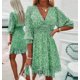 thumbnail image 1 of Gran oferta de la temporada, minivestido bohemio con estampado Floral, manga corta, cintura superior, bandolera ceñida, fibra de poliéster, cuello en V, 1 of 5