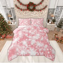 Manfei Dreamy Snowflake Chils Full Size Comforter Sets, Merry Christmas Bedding Comforter Set, Pink Princess Style Reversible Bedding Sets, Microfiber Bedroom Decor, 3 Pieces