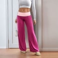 thumbnail image 6 of Fold Over Yoga Pants for Women Contrast Color Low Rise Wide Leg Sweatpants Y2k Foldover Lounge Bell Bottoms 2026 Hot Pink XL, 6 of 7