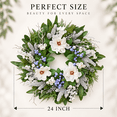 thumbnail image 3 of Artificial Christmas Wreath, White Flowers, Frosted Pine, Purple Berries, Greenery, 24 Inch, 3 of 9