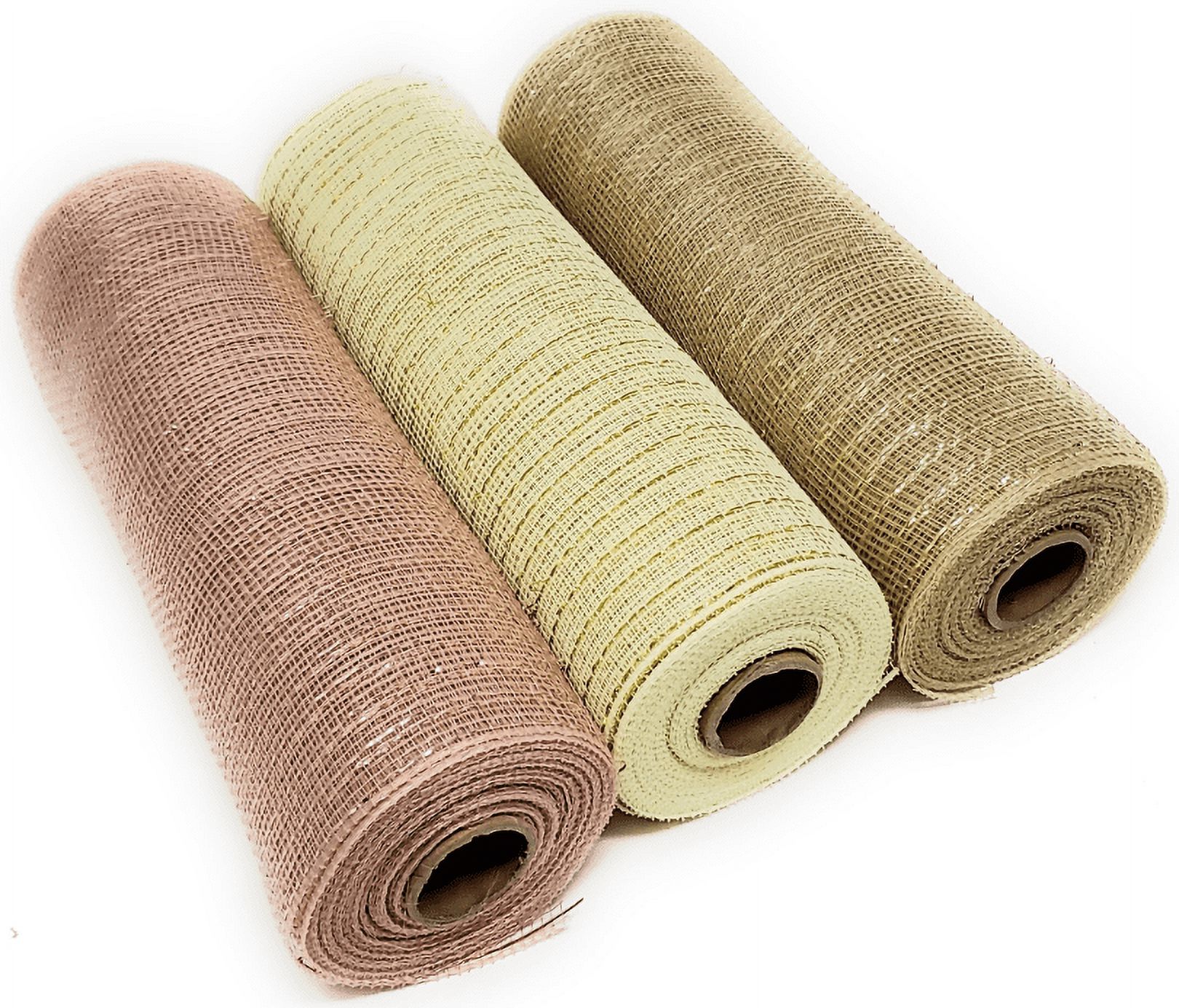 Rose Gold, Ivory and Champagne Gold 10" Decorative Metallic Deco Mesh Ribbon Rolls