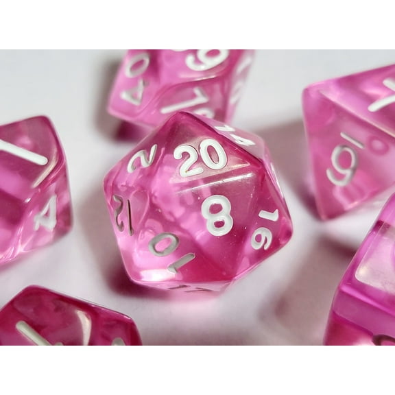 Crystalline Pink DnD Dice Set | Dungeons and Dragons | 7 Dice RPG Polyhedral Set