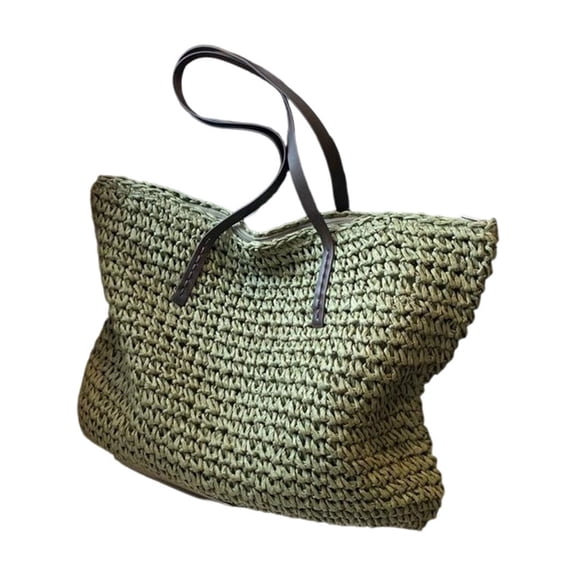 Virelaxpo Rope Woven Beach Tote Bag Casual Shoulder Bag for Beach, Shopping, Daily Commute and Travel - Plastic Material