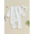 thumbnail image 2 of FEORJGP Infant Boys Girls 2Pcs Outfits Newborn Baby Zip Up Ruffle Jumpsuit Long Sleeve Rompers Round Neck Bodysuit with Headband Set Kids Spring Fall Clothes, 2 of 9