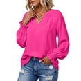 thumbnail image 2 of Hurxie Blouses for Women Dressy Casual Flowy Boho Tops V Neck Long Sleeve Shirts Spring Outfits Hot Pink,S, 2 of 6