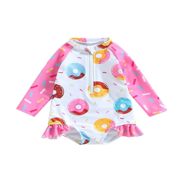 QJUHUNG Kid Baby Girls One Piece Swimsuit Long Sleeve Zipper Swimwear Ruffle Rashguard Bathing Suits Beachwear