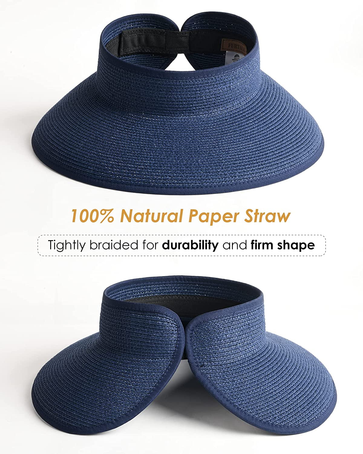 FURTALK Sun Visor Hats for Women Wide Brim Straw Roll Up Ponytail Summer Beach Hat UV UPF 50 for Canada