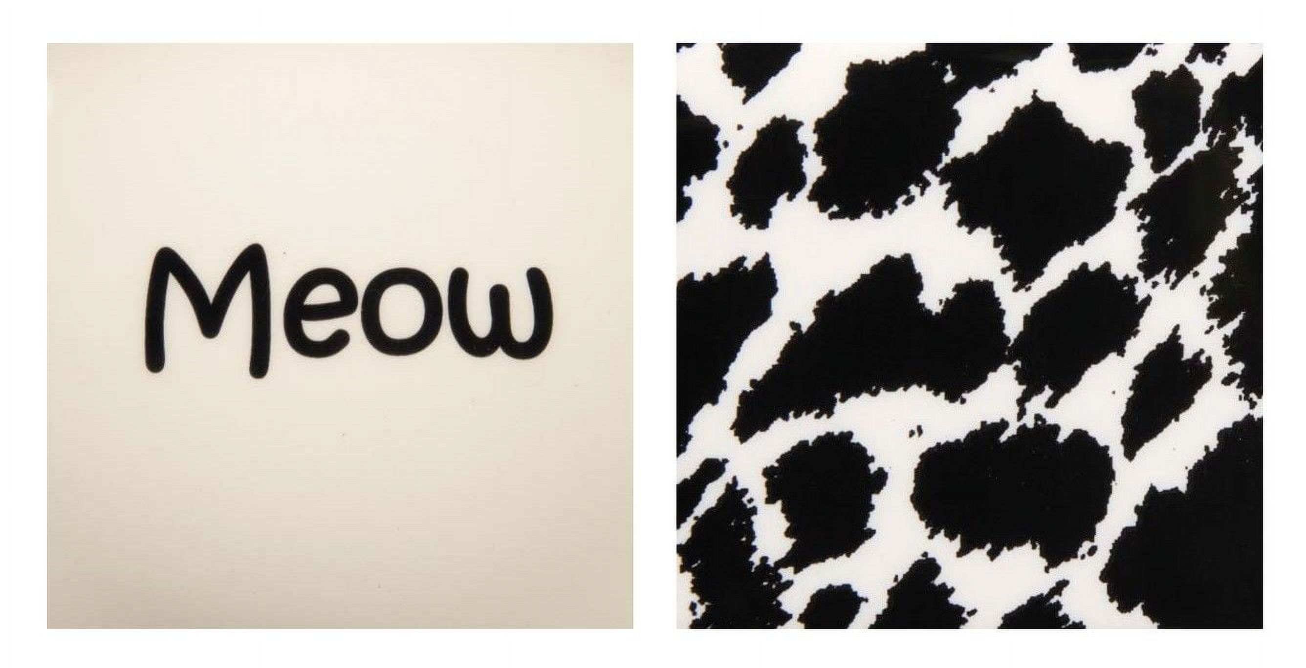 Cat Dish Ceramic Bowl Black White Animal Print "Meow" Design Oval 6" Holds 10 oz