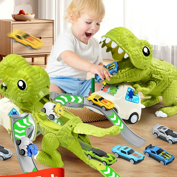 Usloyux Kids Toys Under $5 Dinosaur Car Toy Set with 6 Pull Back Cars,Birthday Gifts Toys for 3 4 5 Year Old Boy, Transport Carrier Truck for Toddlers 3-4 Years
