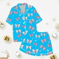 thumbnail image 4 of Teens Satin Pajamas for Boys Bow Print Kids Button Down Pajamas Set Kids Pajamas Nightgown Little Girl Pajamas Size 12-13 Years Kids Clothes, 4 of 4