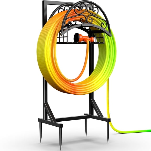 Yacona Garden Hose Holder, Heavy Duty Freestanding Hose Reel Hanger for Outside, Supports 160-Feet Hose, Black