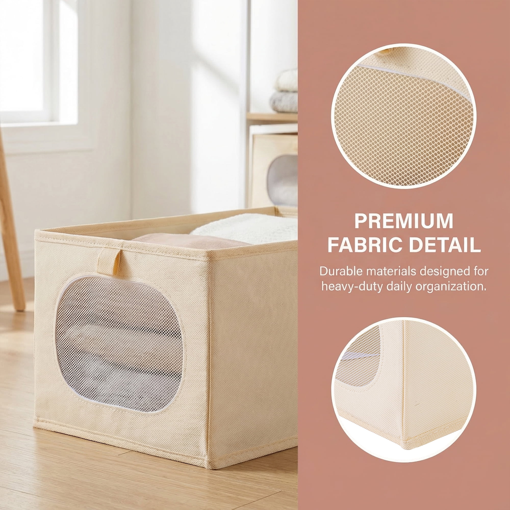 Unique Bargains Fabric Storage Bin With Bottom Beige 17.3*9.8*7.9in