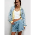 thumbnail image 3 of Ruffled Denim Shorts for Women Drawstring High Waisted Baggy Wide Leg Jean Shorts Y2k Streetwear Light Blue S, 3 of 6