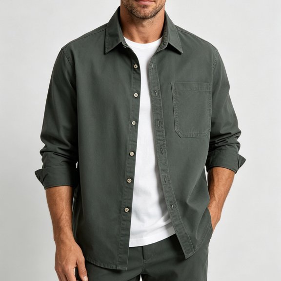 DayScoop Fall Shirt for Men Fashion Shirt Big & Tall Casual Long Sleeve Solid Color Leisure Thin Tooling Lapel Pocket Button Opening Closing Outdoor Tops Plus Size