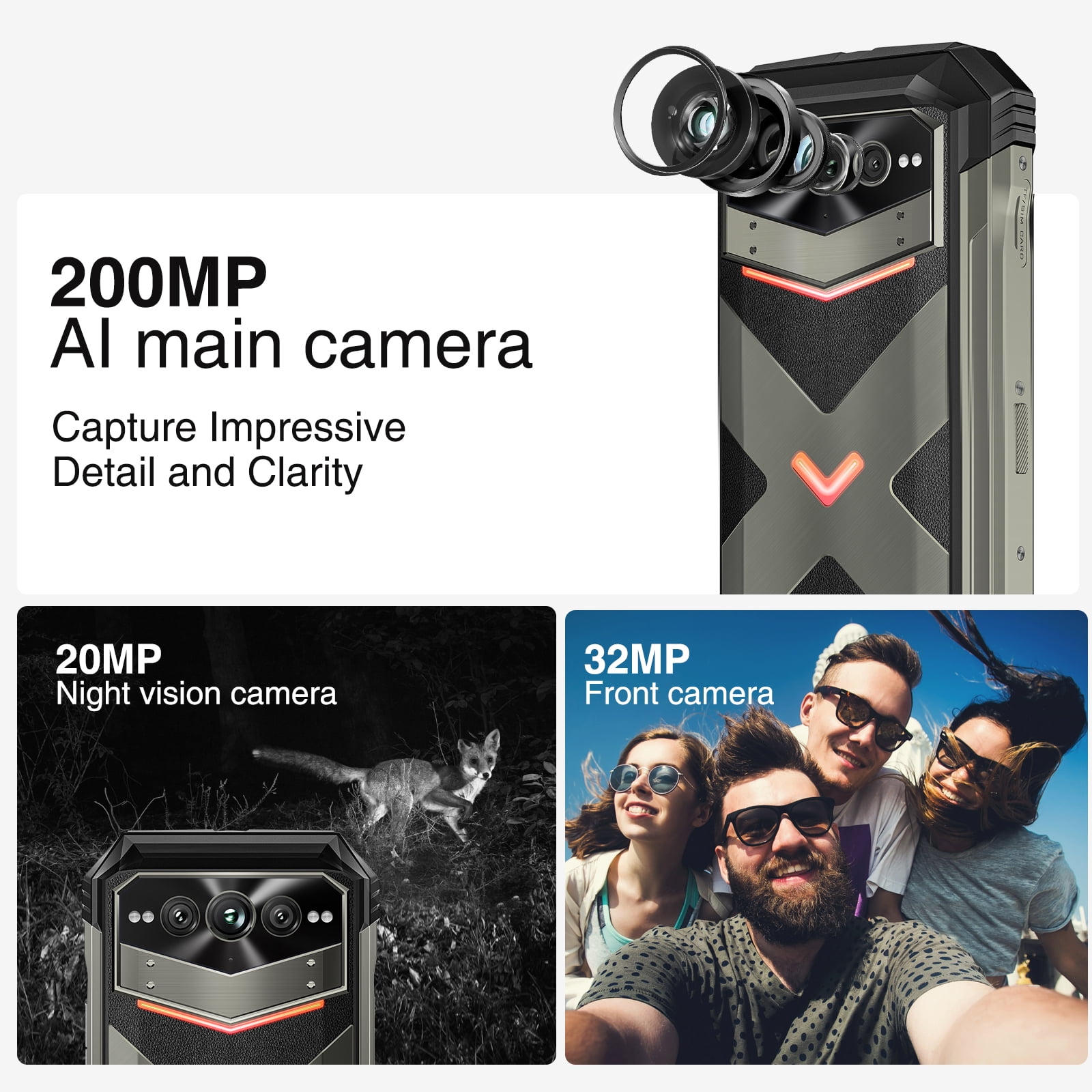 DOOGEE V MAX Plus 5G Rugged Smartphone, 22000mAh 36GB+512GB Android 14 Rugged Phone, 200MP+32MP+20MP Night Vision Rugged Cell Phone, 6.58" FHD+120Hz IPS Screen, IP68/IP69K Waterproof Phone, NFC/OTG
