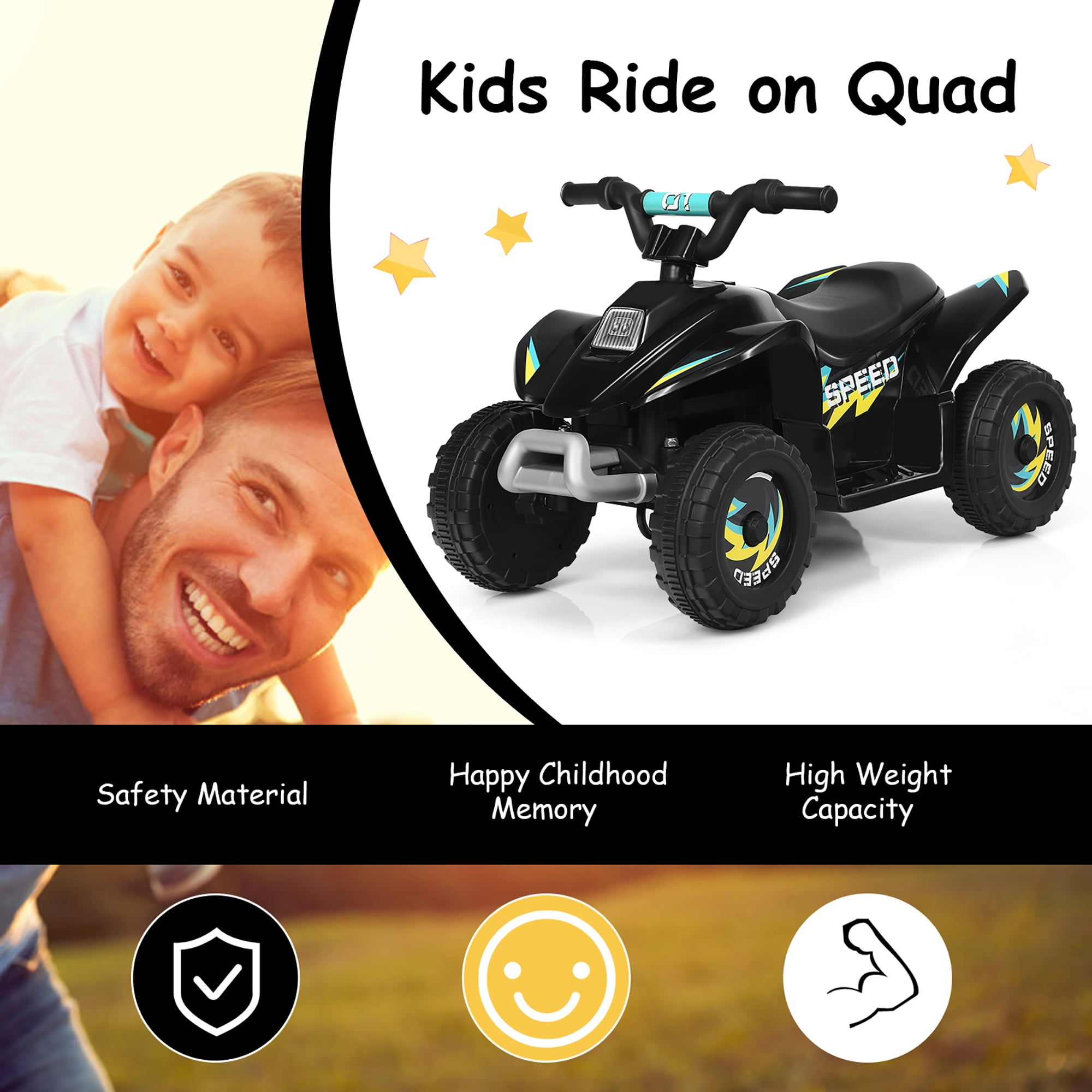 Costway 6V Kids Electric Quad ATV 4 Wheels Ride on Toy Toddlers Forward & Reverse Black