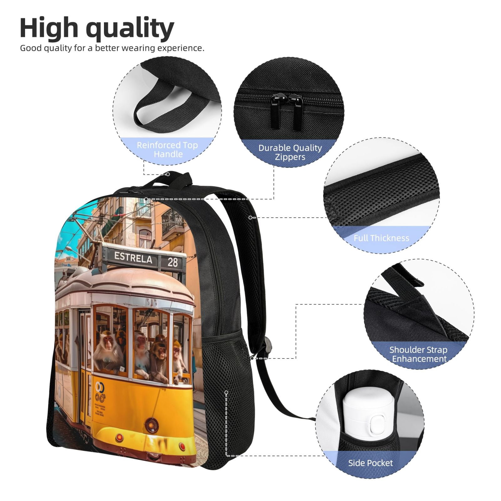 Xecao Modern Urban Monkey Print School Backpack with Laptop Compartment Small Travel Laptop Backpack for Women Men Waterproof College Backpack Simple School Bag