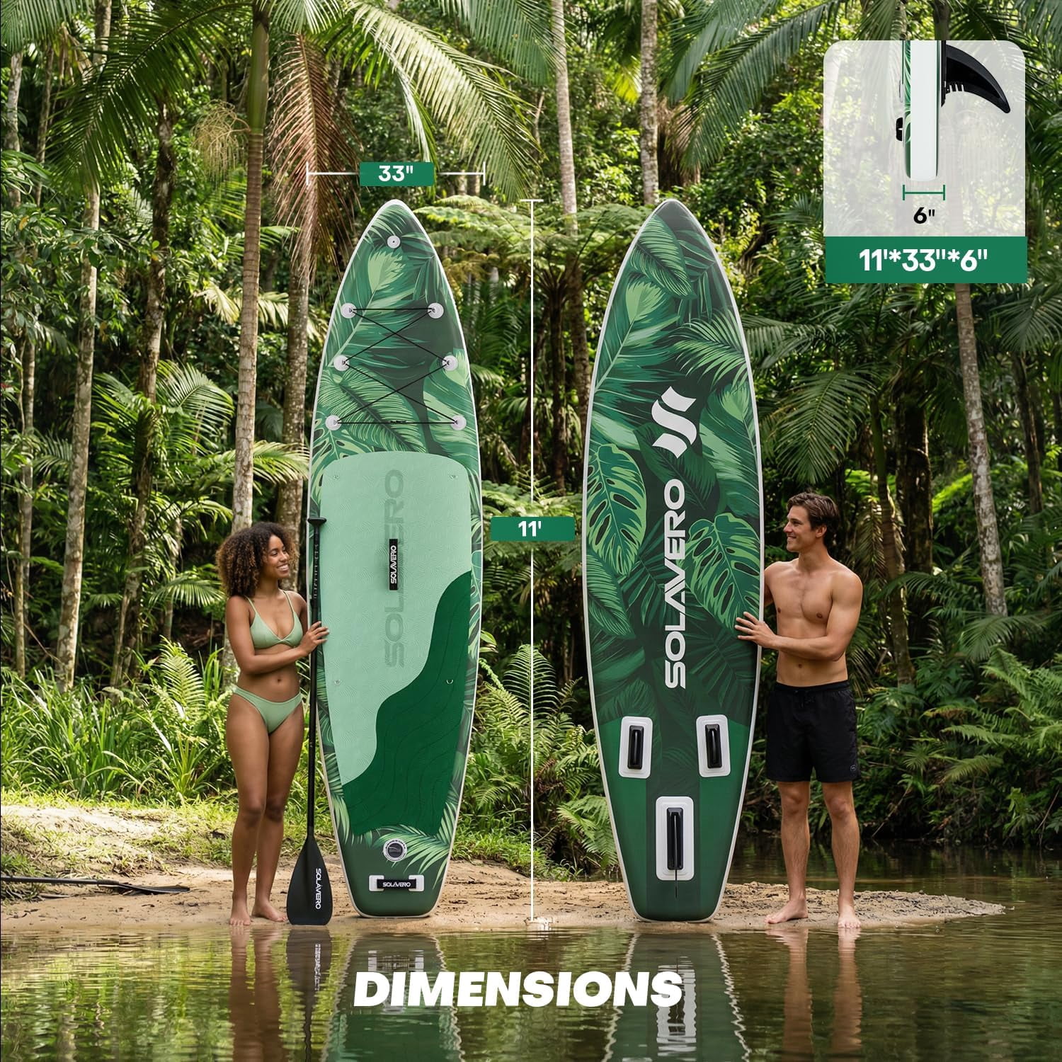 SOLAVERO Inflatable Stand Up Paddle Board with SUP Accessories, Anti-Slip EVA Deck, 11'×33" Blow Up Paddle Board Adults & Youth