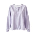 thumbnail image 3 of Tsesme Women’s Striped Sweatshirt - Round Neck Button Pullover Tops - Long Sleeve Relaxed Fits Fall Fashion Sweatshirt Tops, 3 of 6