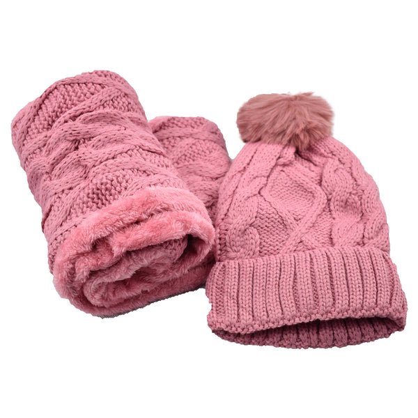 Bonnet Doublé de Fourrure pour Femmes avec Pompon et Foulard