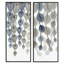 Stupell Industries Neutral Opaque Cascading Leaves Abstract Painting Black Framed Art Print Wall Art, 10 x 24, Set of 2