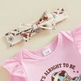 thumbnail image 6 of Cjfdfy Newborn Baby Girl Western Fall Outfits It's Alright To Be Little Bitty Print Ruffle Long Sleeve Romper Cowgirl Hat Print Pants And Headband Set Cute Cowgirl Fall Winter Outfit 0-18 Months, 6 of 9