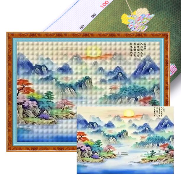 Kit Punto Cruz Con Paisaje Impreso Hilo Algodón Ecológico Bordado 9CT 152x112cm