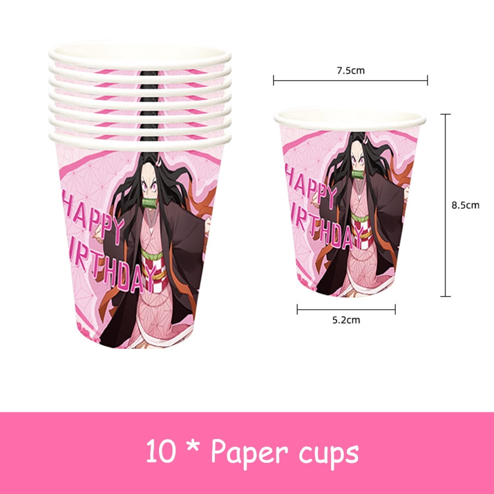 9 Piece Set Demon Slayer Kamado Nezuko Theme Birthday Party Decoration Supplies Anime Kamado Nezuko Tablecloth Paper Cups Set Buffet Tableware Supplies