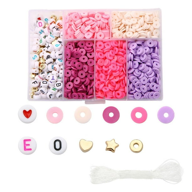 1161 cuentas de arcilla polimérica con letras sueltas para hacer pulseras y joyas Rosado