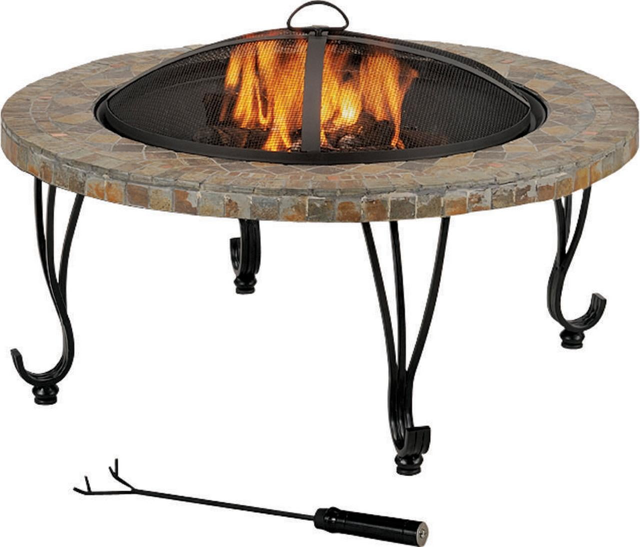 ProSource FTB-121 Round Outdoor Firepit With Slate Top by Mintcraft
