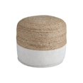 thumbnail image 1 of Benjara Fabric Round Pouf with Braided Jute Pattern, Brown and White, 1 of 3