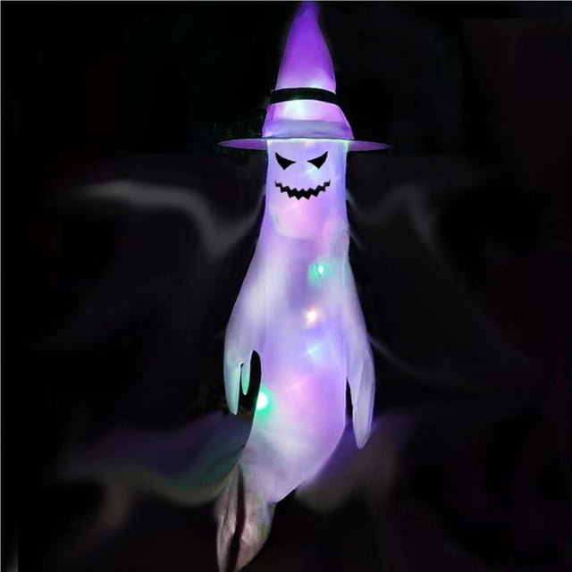 Inteprter Decoraciones de Halloween Ghost Windsock LED Luminous Hanging Spooky Flag Party Props para Terrazas Céspedes Jardines Kits de decoración para fiestas Numero 3 Inteprter HA044535-03