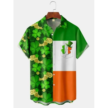 

MLFU St. Patrick s Day Plus Size Hawaiian Shirt Short Sleeve Button Down Vintage Cotton Tees Basic Bowling Shirts Up to 8XL