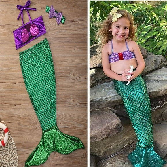 Girls Mermaid Tail Swimmable Bikini Sets Swimwear Swimsuit Swimming Costume