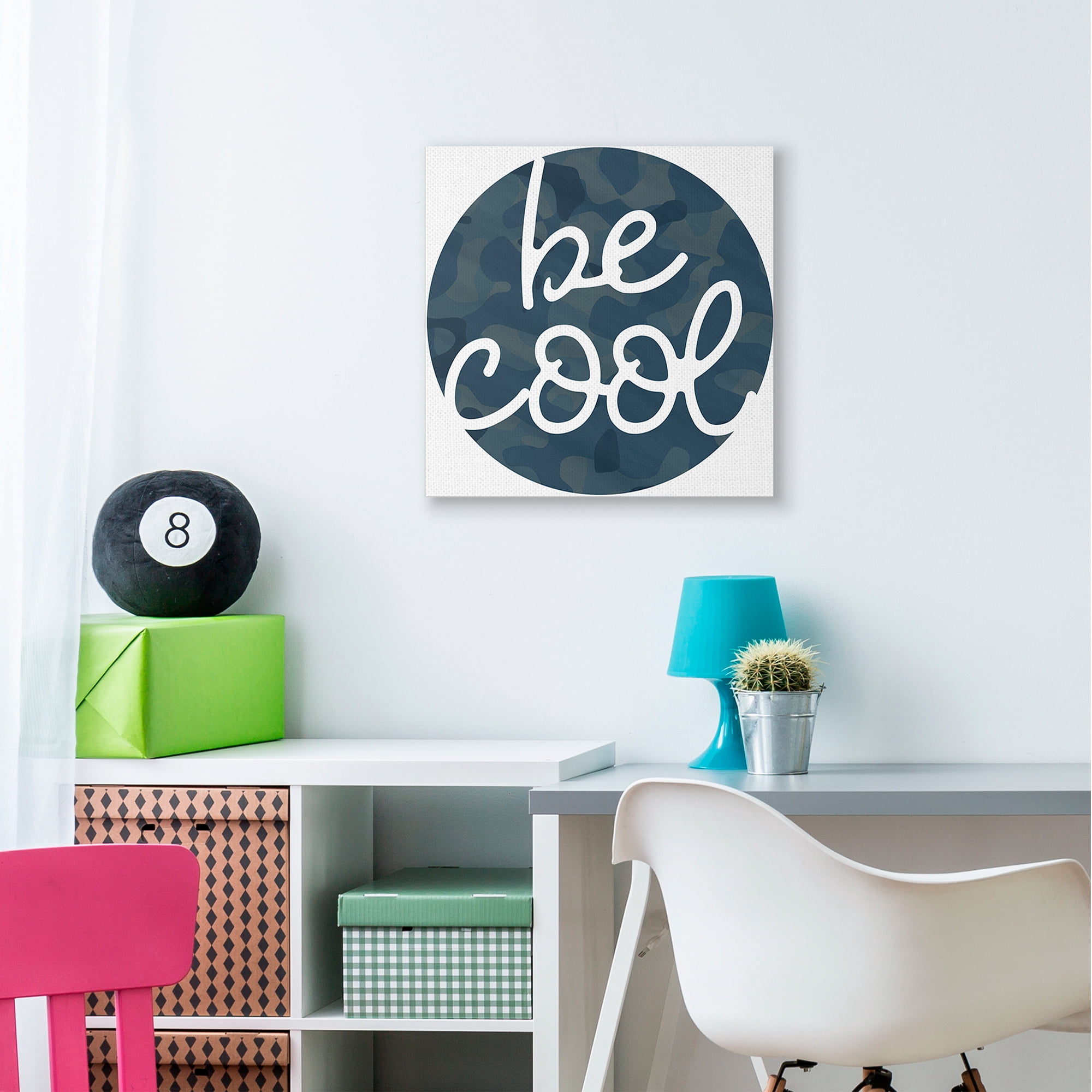 Stupell Industries Be Cool Phrase Blue Camouflage Pattern Circle Canvas Wall Art by Daphne Polselli