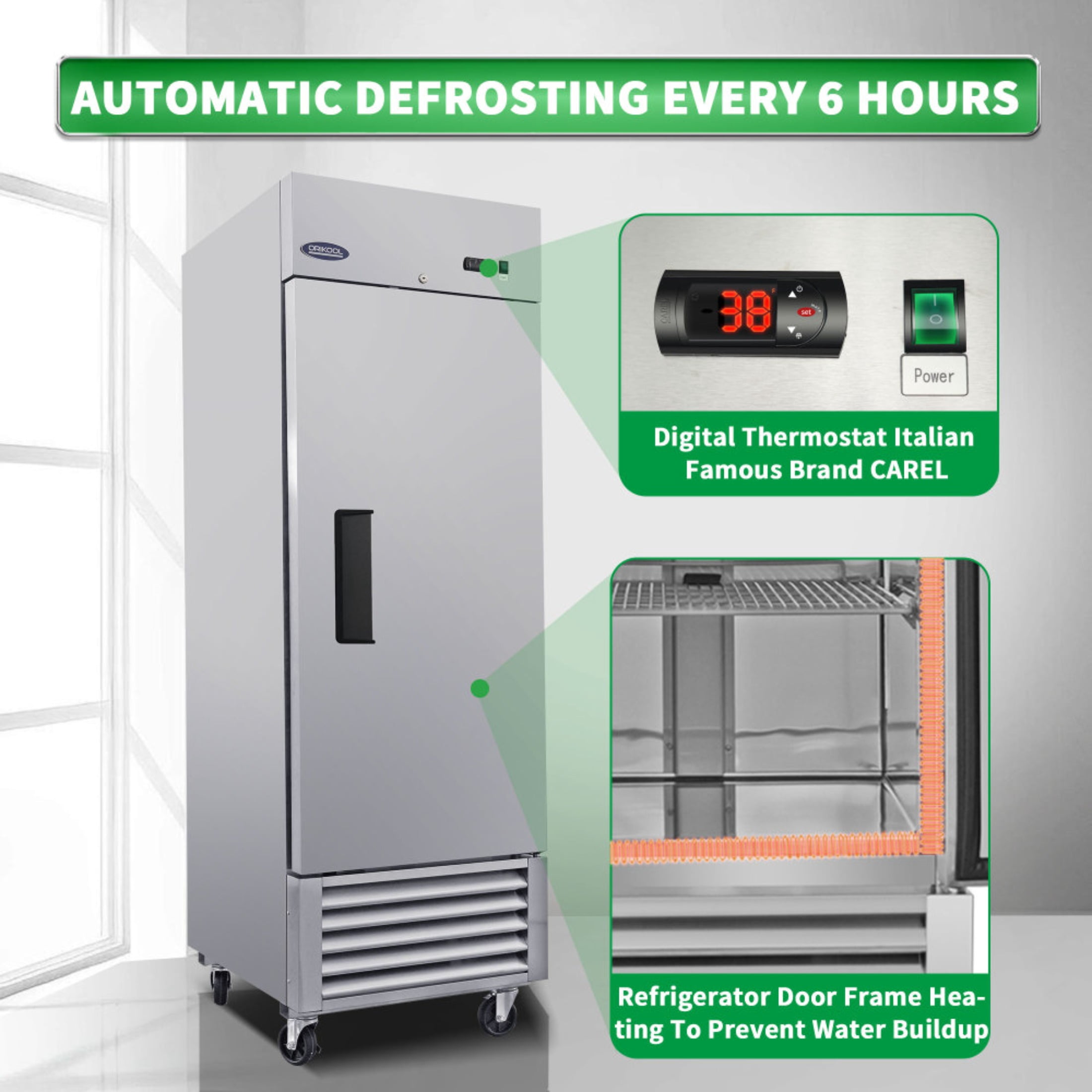 27" Commercial Refrigerator 23 Cu.ft with 1 Solid Door Reach-In Refrigerators Stainless Steel ETL Approved Upright Fridge Storage